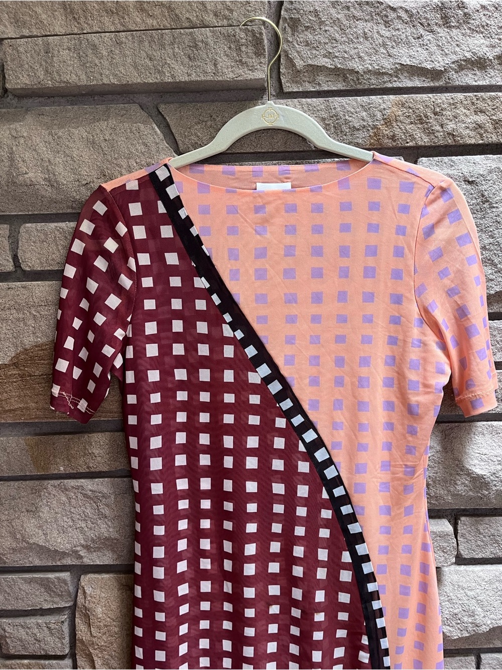 Find Me Now Dress Size Abilene Two Tone Checked Printed Mesh Midi Dress Medium - Picture 6 of 7